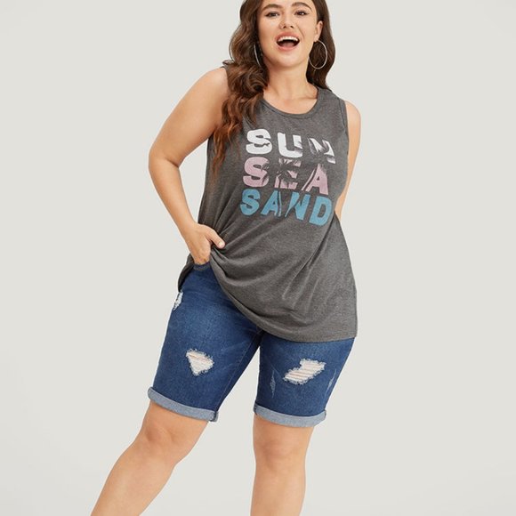 NWT Bloomchic 3X 22/24 SUN SEA SAND Palm Tree Tank Gray Summer Spring - Picture 6 of 9